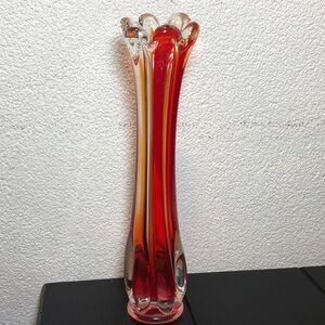 Empoli Red Sommerso art glass vase, 1960s, trumpet style with ruffles